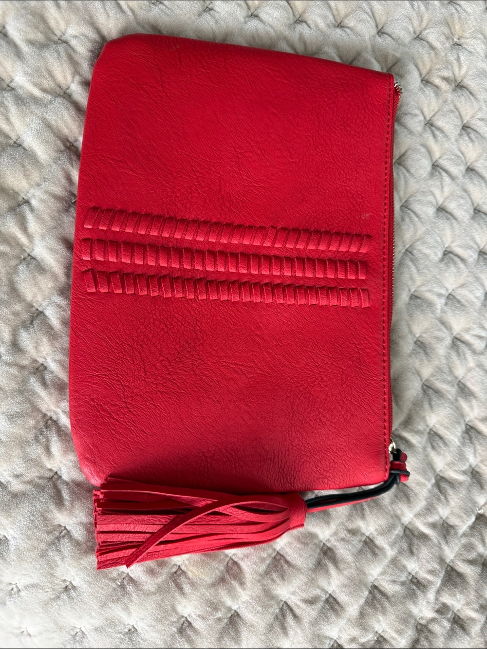 Bold Red Tassel Zip Wristlet Clutch